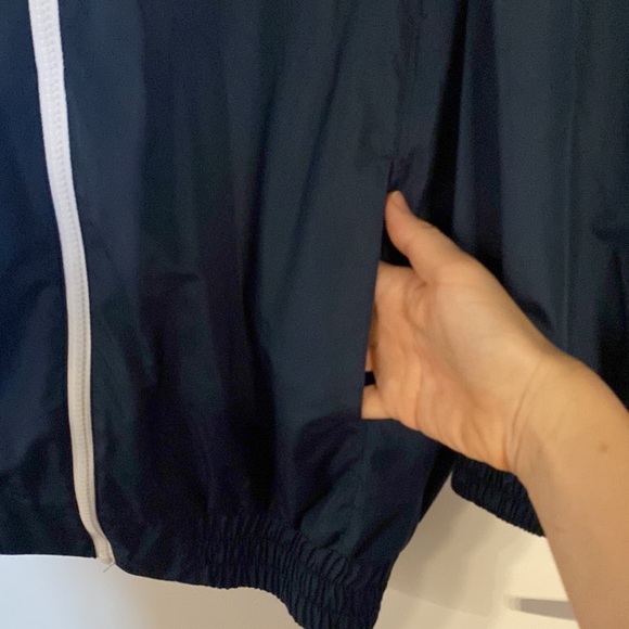 Zara Windbreaker Jacket Women US XS Oversized Zip Up Navy White Red Retro Cali - Picture 7 of 12